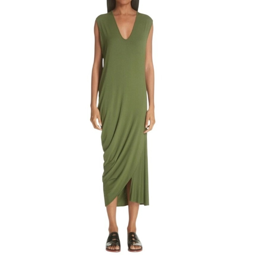 Zero + Maria Cornejo CURVE LUI Olive Asymmetric SLIM JERSEY Maxi Dress M VISCOSE